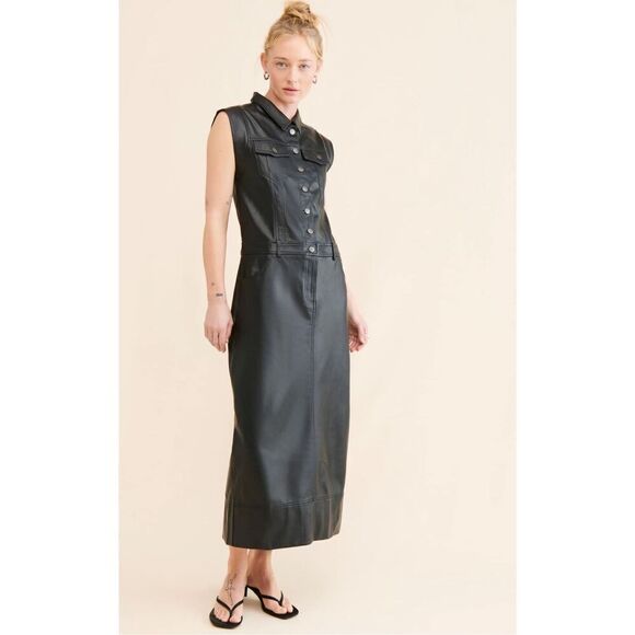 New Free People Danni Vegan Leather Midi Dress Size S - Picture 1 of 9